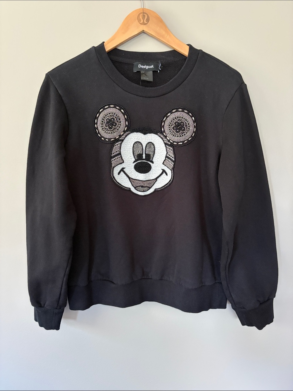 Desigual x Disney Mickey Mouse Yeah Embellished Beaded Sweatshirt Large Black
